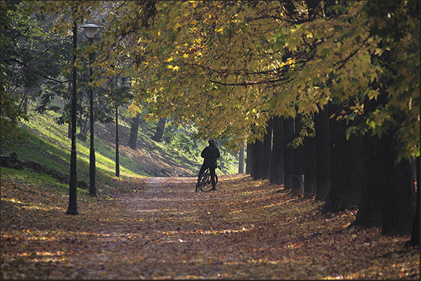 Autumn walk along Po river between Umberto I bridge and Isabella bridge