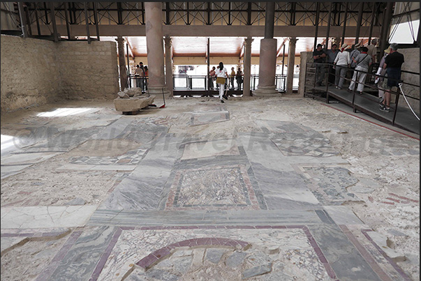 Floor at the entrance to the church of the Roman villa