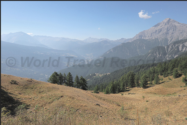 Chaberton mountain on the right and below the valley that leads to the town of Cesana and Monginevro pass