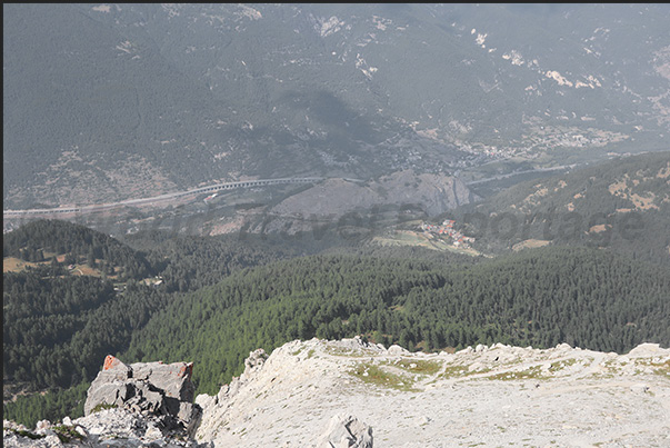 Below is the village of Chateau-Beaulard (1,387 m) and at the bottom of the valley is the highway leading to the Frejus tunnel