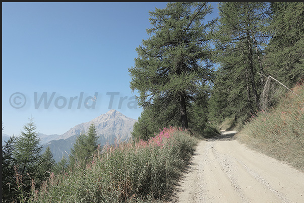 Dirt road from the hamlet of Vazon. On the horizon, Mount Chaberton with the fort destroyed during World War II.