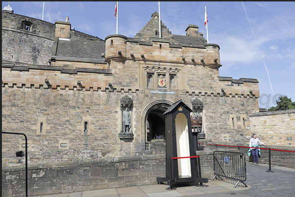 Entrance gate to the castle located on a hill overlooking the historic center Entrance gate to the castle located on a hill overlooking the historic center