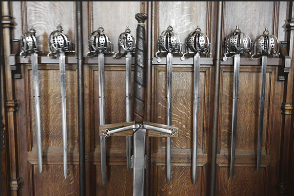 Hall of weapons on display in the castle museum Hall of weapons on display in the castle museum