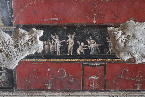 Fresco depicting some cupids (putti) pouring drink from wineskins