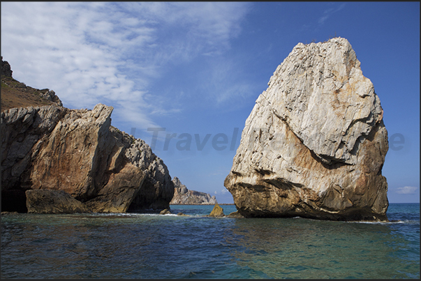 Rock in front of the rugged coast between Capo Pecora and the village of Buggerru